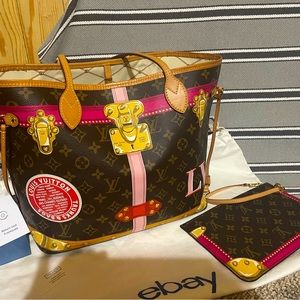 Louis Vuitton Neverfull MM bag & pouch SUMMER TRUNKS Ltd Monogram shoulder tote